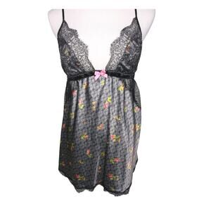 Y2K Victorias Secret Babydoll Logo Floral‎ Coquette Lace Satin Bow Camisole M